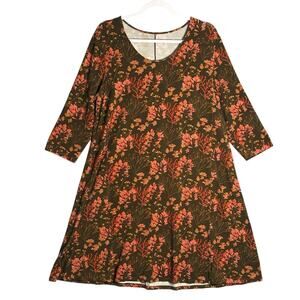 Garnet‎ Hill Sz XL Floral Tencel Jersey Pullover Scoop Neck Dress Knee Length
